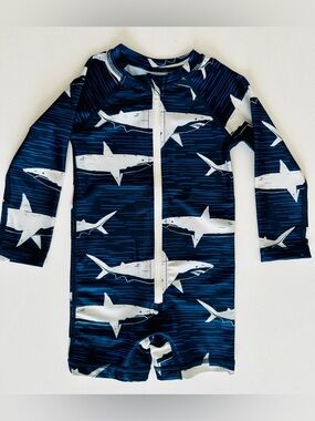 Tea Collection Navy & White Shark Zip-Front Rashguard - Size 12-18 months